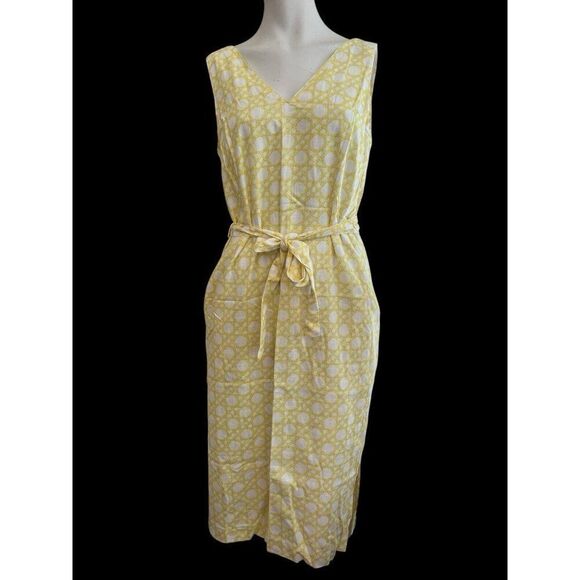 Ann Taylor Size 6 Sleeveless Belted Linen Blend Dress Yellow V Neck NWT $149 - Picture 1 of 5